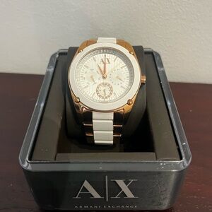 Armani Exchange Rose Gold and White Ceramic Women's Bracelet Watch